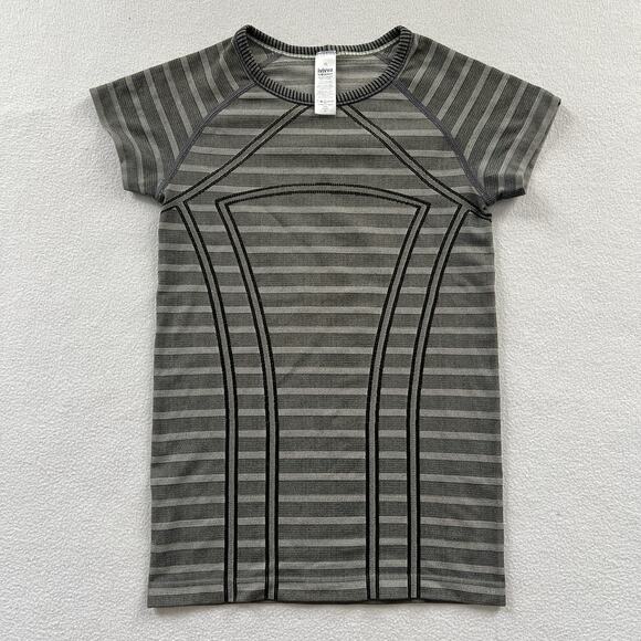 Ivivva by Lululemon Gray Stripe Swiftly Fly Tech Short Sleeve T-Shirt Girl 10 - Picture 1 of 6